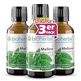 3 Zitronenmelisse Melissa Tropfen - Melissa officinalis L, 50 ml Tinktur – Unterstützt die Nervenfunktion, Beruhigt & Entspannt – Vegan, Vitamin B1 Hochwertiger Pflanzenextrakt, PZN 17187623 BIOHERB
