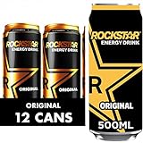 Rockstar Energy Drink - Original - Alkoholfrei - 200mg Koffein - Koffeingetränk mit Taurin, Guarana, Ginseng & B-Vitaminen - 12 x 500ml D