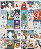 30 lustige Weihnachtskarten – 30 verschiedene Designs mit braunen Umschlägen aus recyceltem Kraftpap