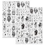 JYNXOR 60 Sheets Temporary Tattoos, Large Fake Tattoos Gangster Prisoner Day of the Dead, Halloween Tattoo Gesicht, Fake Tattoos, Style Culture Mexico Clown Tattoo Sticker for Men W