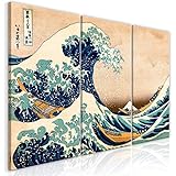 decomonkey Bilder Katsushika Hokusai 120x60 cm 3 Teilig Leinwandbilder Bild auf Leinwand Vlies Wandbild Kunstdruck Wanddeko Wand Wohnzimmer Wanddekoration Deko Die große Welle vor Kanagaw