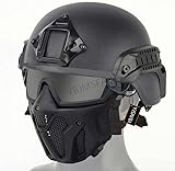 Taktischer Airsoft-PJ-Helm und Vollgesichtsschutz-Airsoft-Maske mit Abnehmbarer Antibeschlagbrille für Airsoft-Paintball-CS-Spiele, BK, geeignet für Kopfumfang 56–61