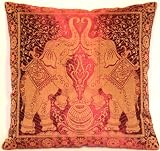 Rani/Rosa Indische Banarasi Seide Deko Kissenbezüge 40 cm x 40 cm, Extravaganten Elefant Design für Sofa & Bett Dekokissen, Kissenhülle aus Indien (Angebot gültig nur für ein Woche)