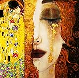 Orlco Art Gustav Klimt Goldene Tränen und Kuss Gemälde Druck Leinwand Wandkunst Druckbilder Berühmte Kunstwerke Dekoratives Gemälde Golden (Gold, 81,3 x 81,3 cm mit Rahmen)
