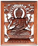 Wogeka - 30 cm Buddha Meditation Relief - Handarbeit aus Holz geschnitzt Feng Shui Wand Deko Rel35
