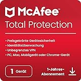McAfee Total Protection 2024, 1 Gerät | Antivirus, VPN, Passwort-Manager, Mobil- und Internetsicherheit | PC/Mac/iOS/Android|1-Jahres-Abonnement | Aktivierungscode per E-M