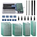 VooGenzek 46 Stück PCB Board Kits, 12 Stück Doppelseitige Leiterplatten Prototypkarten + 12 Stück Male/Female Header Connector + 10 Stück 2/3Pin Schraubklemme + 12 Stück Ny