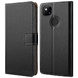 HOOMIL MagFlip Hülle für Google Pixel 4A, Premium Leder Tasche Klappbar Handyhülle Schutzhülle - Schw