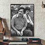 Kolumbianische Legende Drogenlord Pablo Wanted Criminal Escobar Schwarz-Weiß-Fotos Leinwand Gemälde Wandkunst Poster Wohnzimmer Schlafzimmer Büro Heimdek