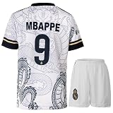 R. Madrid #9 Mbappe Special Edition Dragon Weiß Fußballtrikot für Kinder Neue Saison, Shorts, Jugendgrößen (weiß, 128)