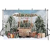 MEHOFOND 2,1 x 1,5 m Weihnachtsfotografie-Hintergrund, Winter, verschneit, Schnee, Kiefern, Wald, Hintergrund, Kinder, Familie, Porträt, Dekoration, Fotozubehö