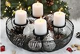 KAMACA Moderner Dekokranz aus Metall in schwarz mit 4 Kerzenhaltern Dekoration Advent Weihnachten Deko Tisch Kranz für 4 Blockkerzen (Adventskranz Metall 37 x 37 x 10 cm)