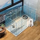 Hundezaun für den Innenbereich mit Tür, großer DIY-Katzenkäfig, Hundezaun für den Innenbereich, Abnehmbarer Draht, Hundekäfig für alle Arten von Kleintieren (einfarbig blau 75 x 147 x 47 cm)