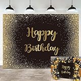 Schwarz-goldfarbener Hintergrund Happy Birthday, glitzernde Diamanten, Geburtstags-Fotografie, für Männer und Frauen, Erwachsene, Kinder, Geburtstagsparty, Kuchendekoration, Requisiten, 2,1 x 1,5