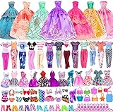 ebuddy 49-teiliges Puppenkleidungs- und Zubehörset für 11,5-Zoll-Mädchenpuppen enthält 3 Lange Kleider, 4 Oberteile, 4 Hosen, 3 Bikinis, 5 Kurze Kleider, 10 Schuhe, 10 Handtaschen, 10 Kleiderbüg