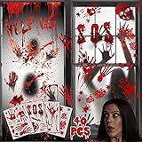 Halloween Dekoration Horror Sticker Poster, Riesen Blutige Handabdrücke Zombie Silhouetten Blutige Fenster Handabdruck Fußabdruck Wiederverwendbar für Halloweenparty Fenster Spukhaus Dek