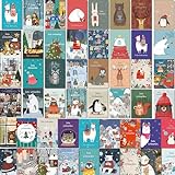 Weihnachtskarten Set - 50 verschiedene Weihnachtskarten mit hellen und lustigen Designs und kraftbraunen Umschlägen aus Recyclingpapier. Weihnachtsk