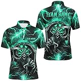 Climcat Personalisierte Türkisfarbene Grim Reaper 3D Dart Team Trikot mit Blitz- und Donnerdesign für Herren & Damen Leistungsdarts Trikot T2800