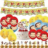 Curious Monkey Neugieriger Affe Geburtstagsparty Dekoration Ballon Set für Jungen Kinder Mädchen, mit Banner und Kuchen Topp