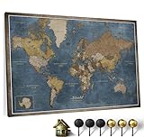 Hochwertige Canvas Weltkarte mit Kork-Pinnwand - Englische Beschriftung - Dekorative Wanddeko für alle Zimmer - Leinwandbilder mit Weltkarte Motiv (120x80 cm, Muster 13)