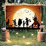 Glückliche Halloween-Kulisse Schatten beängstigendes Gespenst Banner Vogelscheuche Familienparty Dekorationen im Freien verkleiden Mondnacht Fotografie 200x140CM