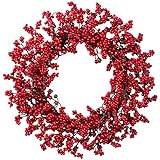 MOFIC 45,7 cm großer roter Beerenkranz, künstliche Beerenkranz, Dekoration, lebensechte Stechpalmen-Winterbeerenkranz für Weihnachten, Haustür, Heimdekoration (45 cm)