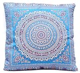 Kashmir Handicrafts Blau Indische Seide Wohnzimmer Deko Kissenbezüge 40 cm x 40 cm, Extravaganten Design für Sofa & Bett Dekokissen, Kissenhülle aus Indien (Angebot gültig nur für EIN Woche)
